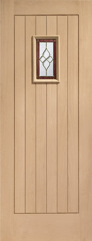 Chancery Onyx Triple Glazed External Oak Door (M&T) with Brass Caming