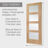 Shaker 4 Panel Unfinished Oak with Obscure Glass - Fire Door